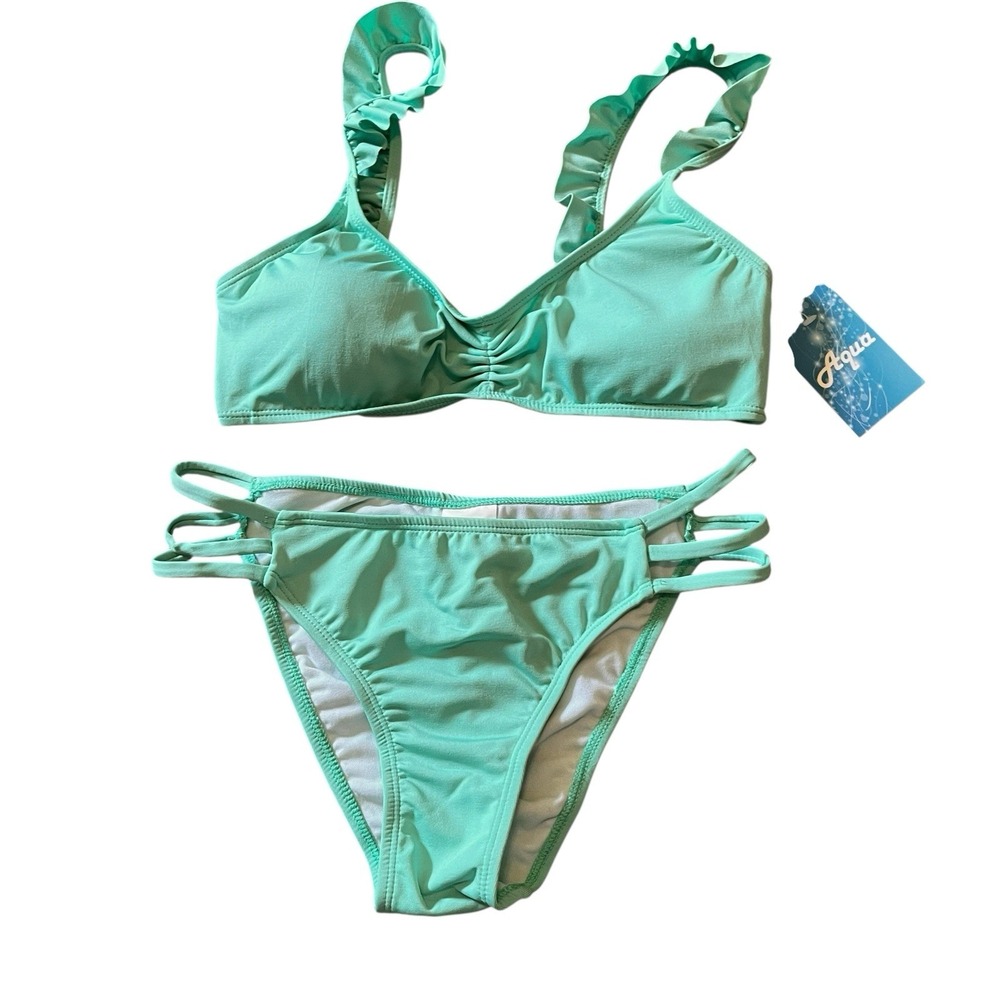 NWT Girls Aqua‎ 2 Pc Bikini Set Turquoise Green Size L Beach